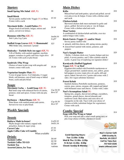 naci's corner cafe|corner cafe menu.